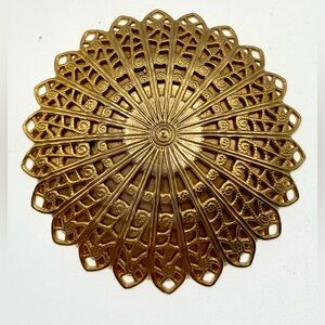 Vintage 1980s Lieba USA Gold Tone Scarf Ring Clip Filigree Design Signed